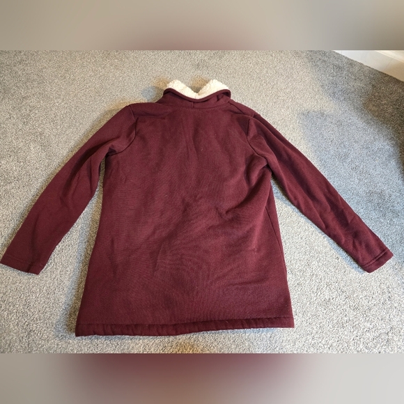 L.L. Bean Sherpa Lined Deep Wine Small Petite Fall Cozy Open Front Cardigan - Picture 10 of 12